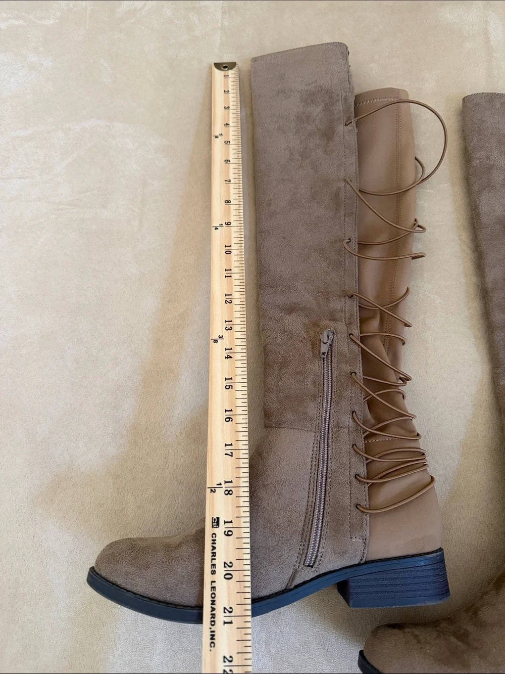 Over-the-Knee Lace-Up Taupe Boots with Side Zip size 7